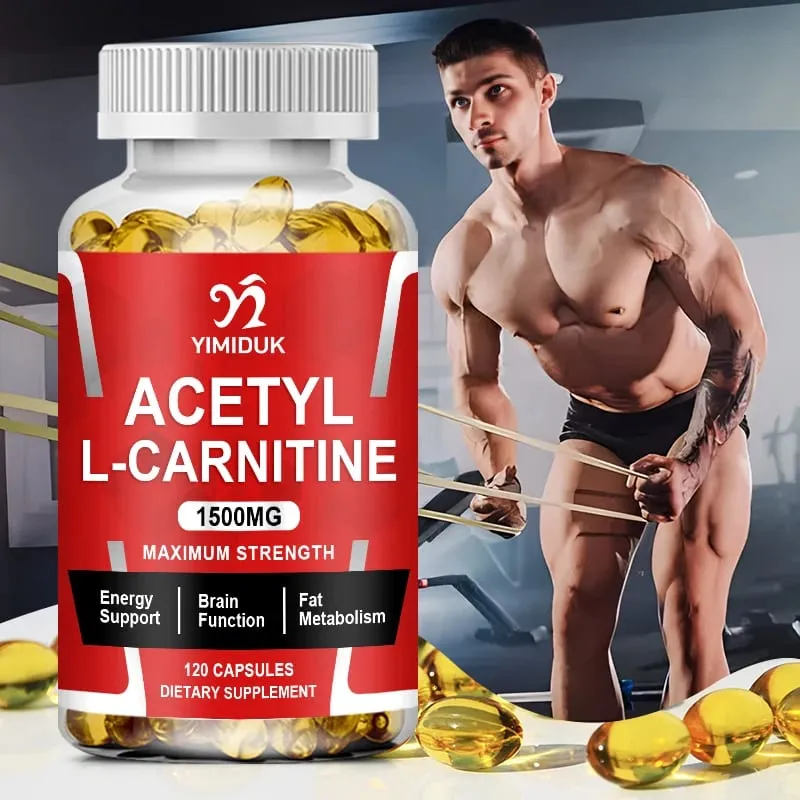 Yimiduk Acetyl L-Carnitine 1500mg Capsules Support Increase Muscle Fat Metabolism Cardiovascular Health Boost Energy Vegan