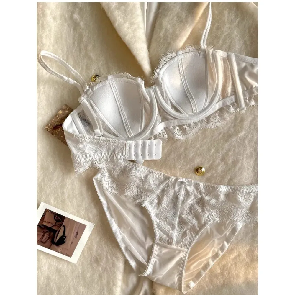 French Half Cup Rabbit Ear Bra Set Hot Sale Strapless Non‑Slip Minimizer Side Support Anti‑Sag 32‑38 Women Lingerie