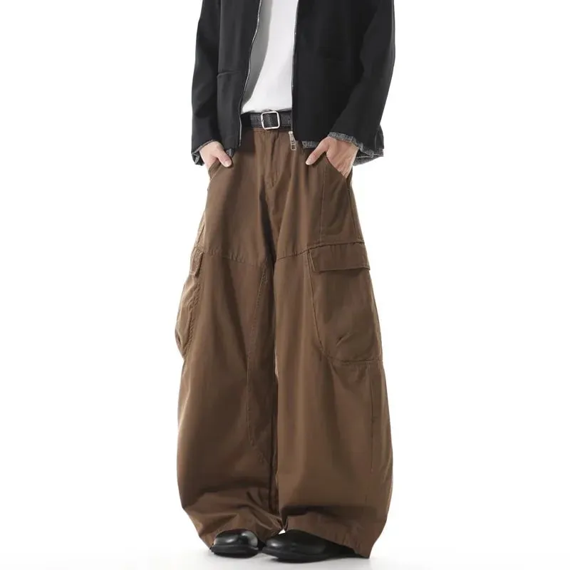 2025 American Retro Y2K Style Brown Baggy Cargo Jeans Pants For Men Clothing Wide Leg Casual Cotton Long Trousers Pantalon Homme
