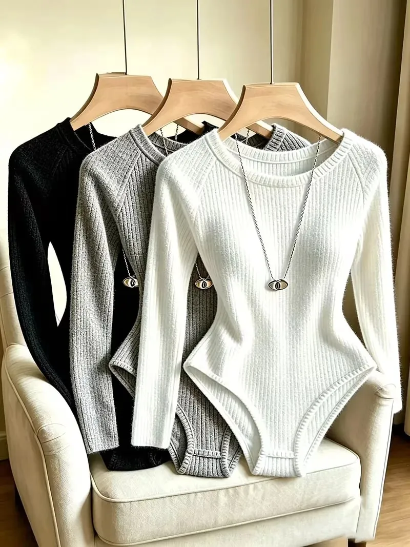 Body feminino de malha canelada Y2K, 3 pacotes, cruzado, frontal, oco, contraste, sem mangas, elástico, skinny, camada básica
