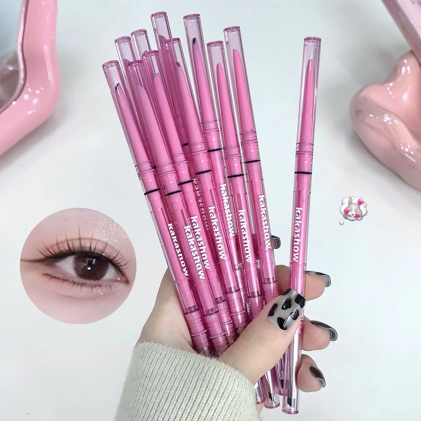 Double-headed Natural Black Eyeliner Gel with Brush Smudge-Proof Waterproof Creamy Smooth Rose Pink for Brows & Under Eye Makeup — image 5