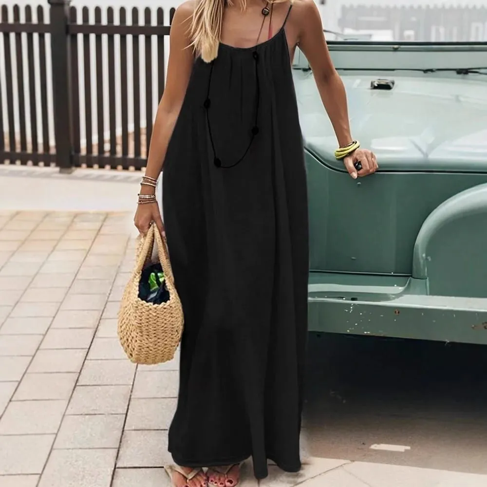 Backless Cami Dresses Open Back Lounge Dress Spaghetti Strap Sleeveless House Dress Long Sundress Holiday Beach Wear