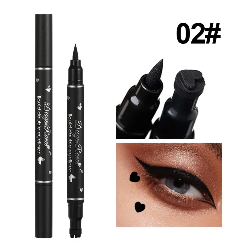 Dragon Ranee Black Stars Hearts Eyeliner Stamp Pencil Double-head 2 IN 1 Smooth Quick Dry Liquid Eye Liner Shape Pen Eyes Makeup