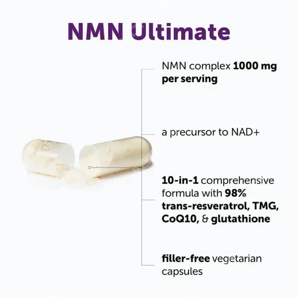 NMN Capsules 1000mg Per Serving with Resveratrol CoQ10 Vitamin C Vegan Formula Daily Wellness Supplement Clean Ingredients 120Ct
