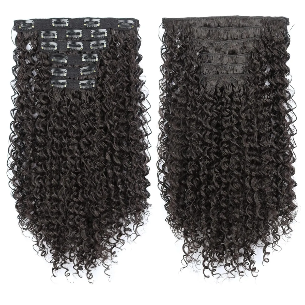 Synthetic Kinky Curly Clip On Hair Extensions Black Blonde Fluffy Kinky Curly Full Head Fake Pieces Hair Extensions For Women — image 8