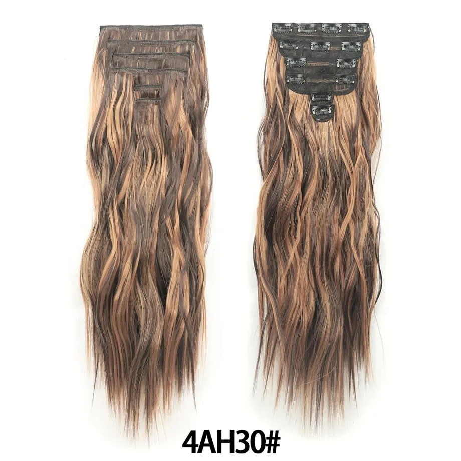 6PCS Clip in Hair Extensions Honey Blonde Mixed Light Brown 24 Inch Long Water Wavy Synthetic Hair Extensions For Women Use — image 9