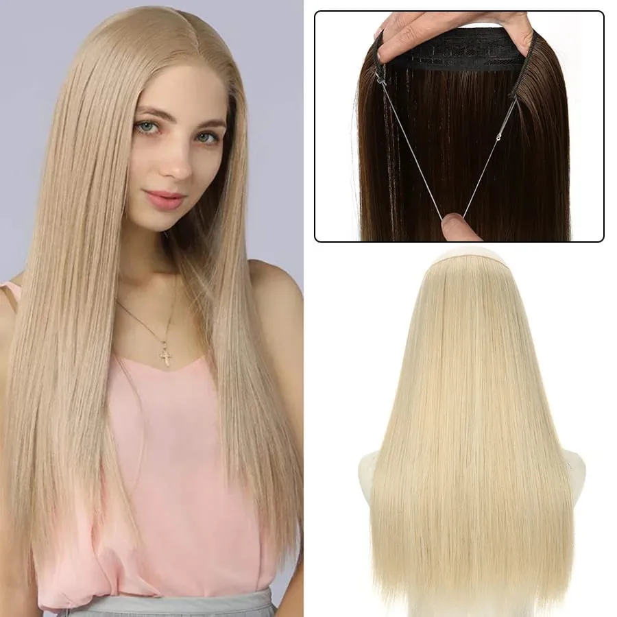 16/22inch Invisible Wire Hair Extensions Headband Adjustable Size Natural Long Straight Hairpiece Synthetic Hair Piece for Women