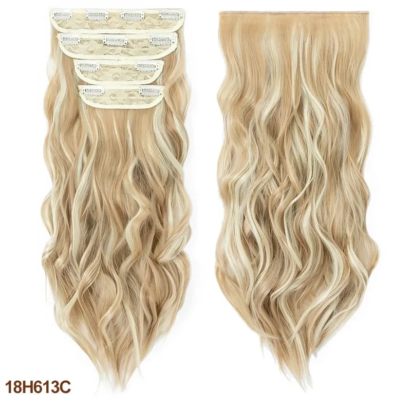 4 Pieces Set Clip In Hair Extensions Highlight Wavy Curly Long Synthetic Hairpieces For Women 22 Inch 180g Hair Clips Hair — image 22