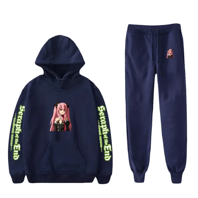 Harajuku Comfortable Seraph of the End Print Sweatshirt Sweatpants Suit Hoodies+ Trousers Suit Boys/Girls 2 Piece Set Clothes
