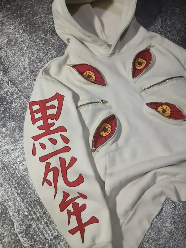 Punk Altı Göz Kokushibo Çok Fermuarlı Kapüşonlular Serin Tasarım Kazak Y2k Sokak Boyu Rahat Moda Çiftler Anime Kapşonlu