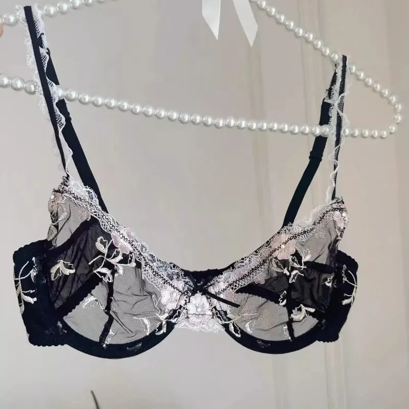Nuevo Conjunto de ropa interior fina de encaje para mujer, conjunto de realce transparente de talla grande, transpirable, cómodo, íntimo, sujetador íntimo diario, pequeña elegancia