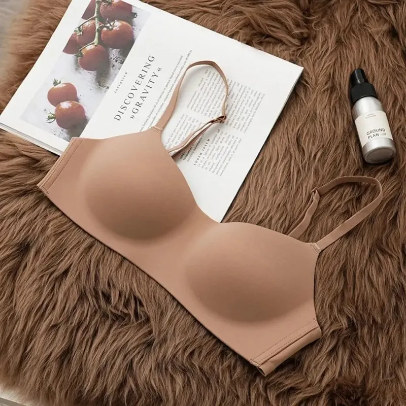 Soft Comfort Wireless Bra Thin Cup Elastic Material Push Up Bra Elastic Gathered Design Seamless Bra Lingerie Beauty