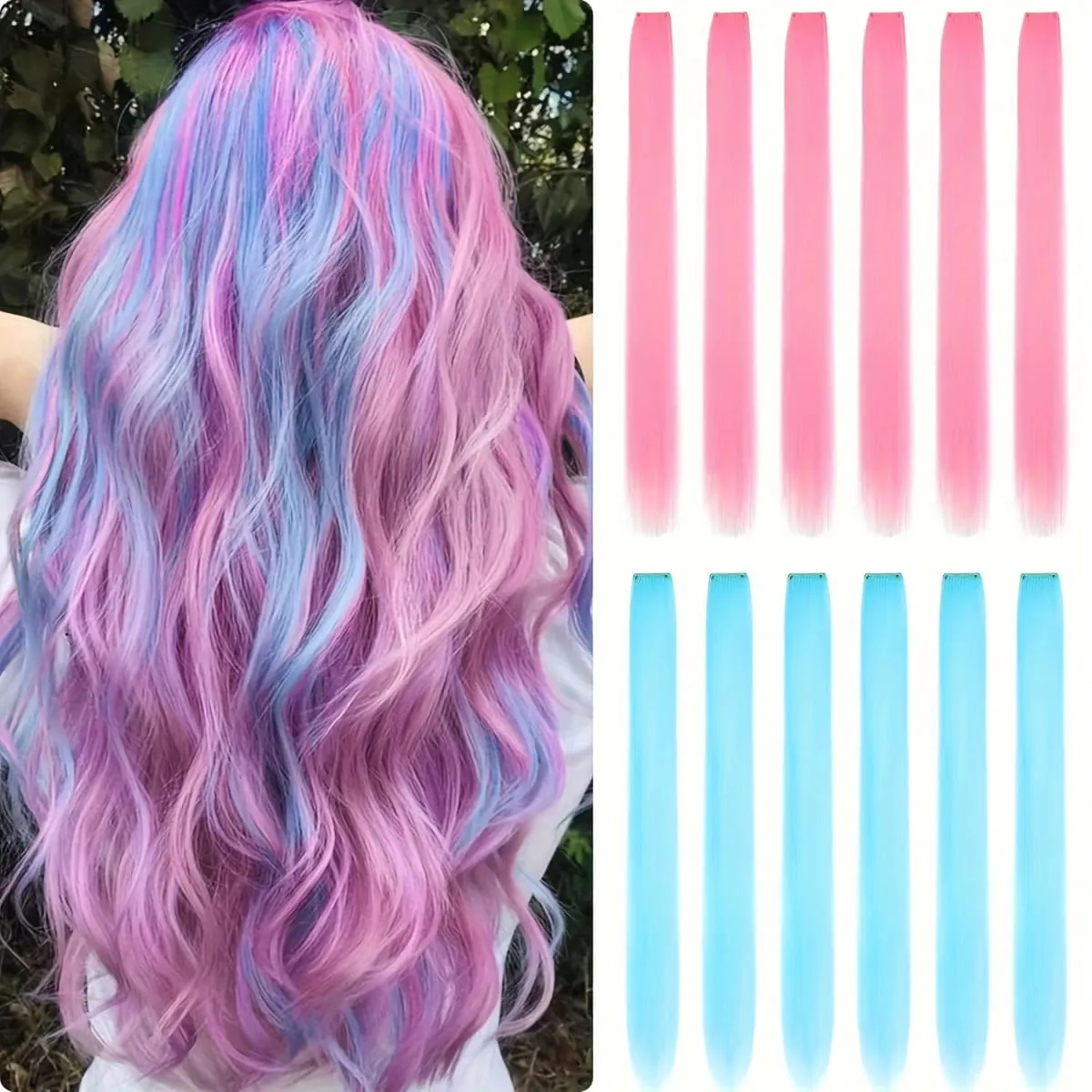 12 Pcs/lot Clip in Hair Extensions Multi-Colors Highlights Synthetic Hair 22 inch Rainbow Hairpieces for Girls Women Kids — image 8