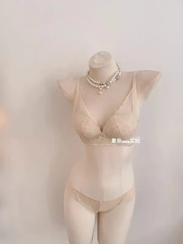 French Style Soft Lace Wireless Bra Set Women Push Up Small Breast Lift Full Cup Sexy Adjustable Comfort Lingerie Set Daily Wear