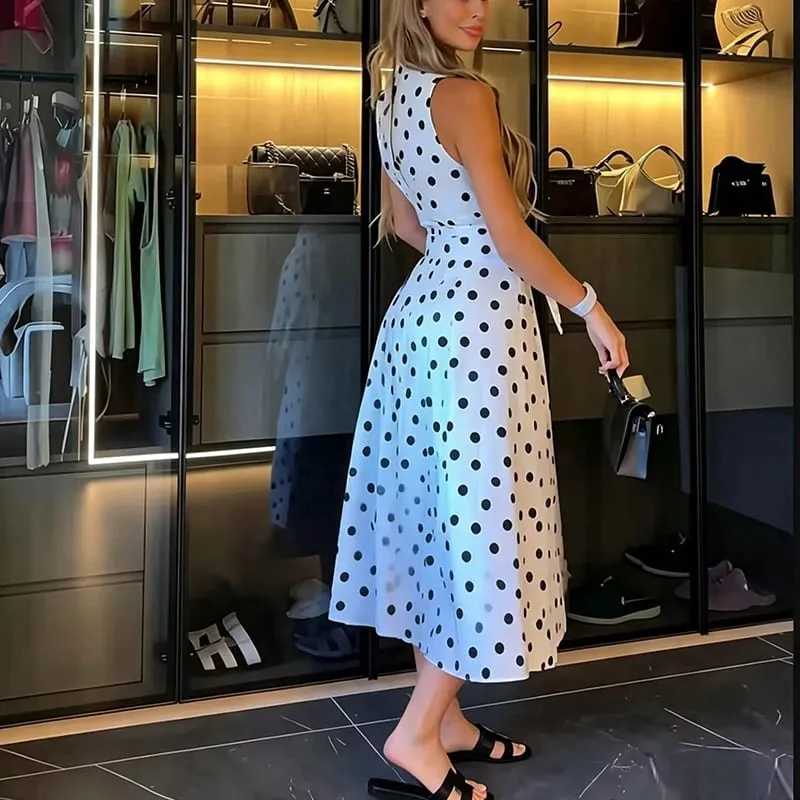 Summer New Dress Women's 2026 New Fashion Polka dot Elegant Slim Belt Women's Holiday Long Dress Street Chic Travel Dresses — image 2