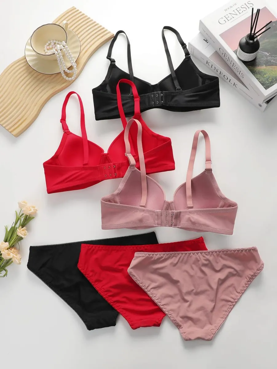 Solid Underwire Lingerie Set Underwear Panty Sets Women Push Up Bra with Steel Ring Intimates Underwear Suit — image 3