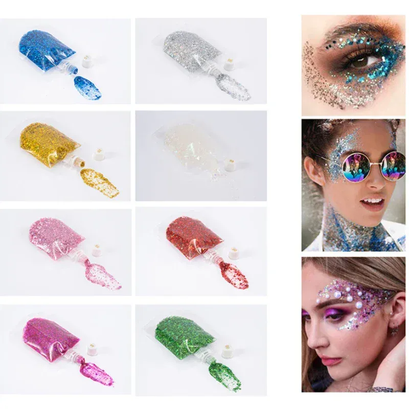 Gel à paillettes pour le visage et les yeux, crème scintillante pour scène, fête, maquillage coloré, lèvres, cheveux, ongles, cosmétique, Festival, fard à paupières, 40ML