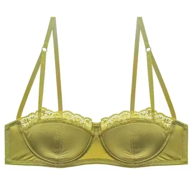 European Satin Half Cup Push Up BH Set Bügel Dünn Glatt Grün Spitze Komfortabel Sexy Dessous Für Damen 32-38 Hot Selling YEMOMO
