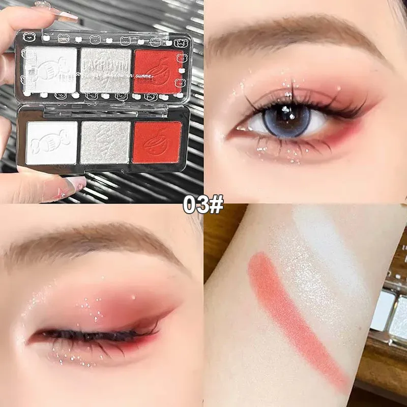 3-Color Glitter Eyeshadow Strip Palette Brightening Waterproof Gradient Mint-green Summer Lying Silkworm Eye Pigment Makeup — image 9