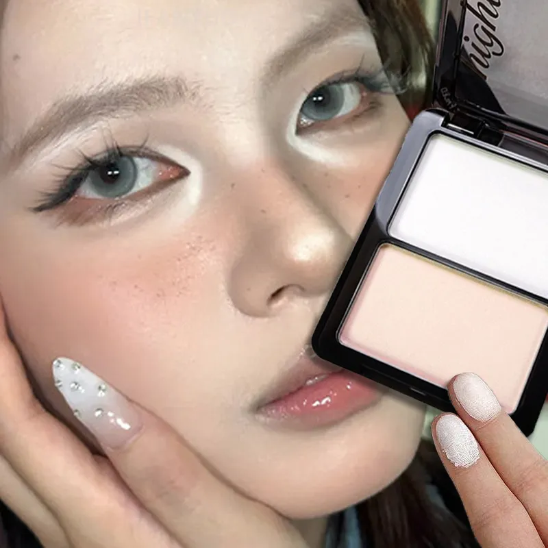 Two Color Highlight & Eye Shadow Powder Delicate Natural Lightweight Matte Finish Eyeshadow Soft Focus Face Brightening Makeup — image 1