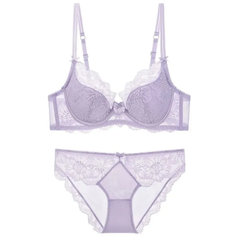 Summer Thin Lace Bra Set For Women Push‑Up Gather Side Fat Control Anti‑Sagging Sexy Soft Lingerie Underwear Kit — image 8