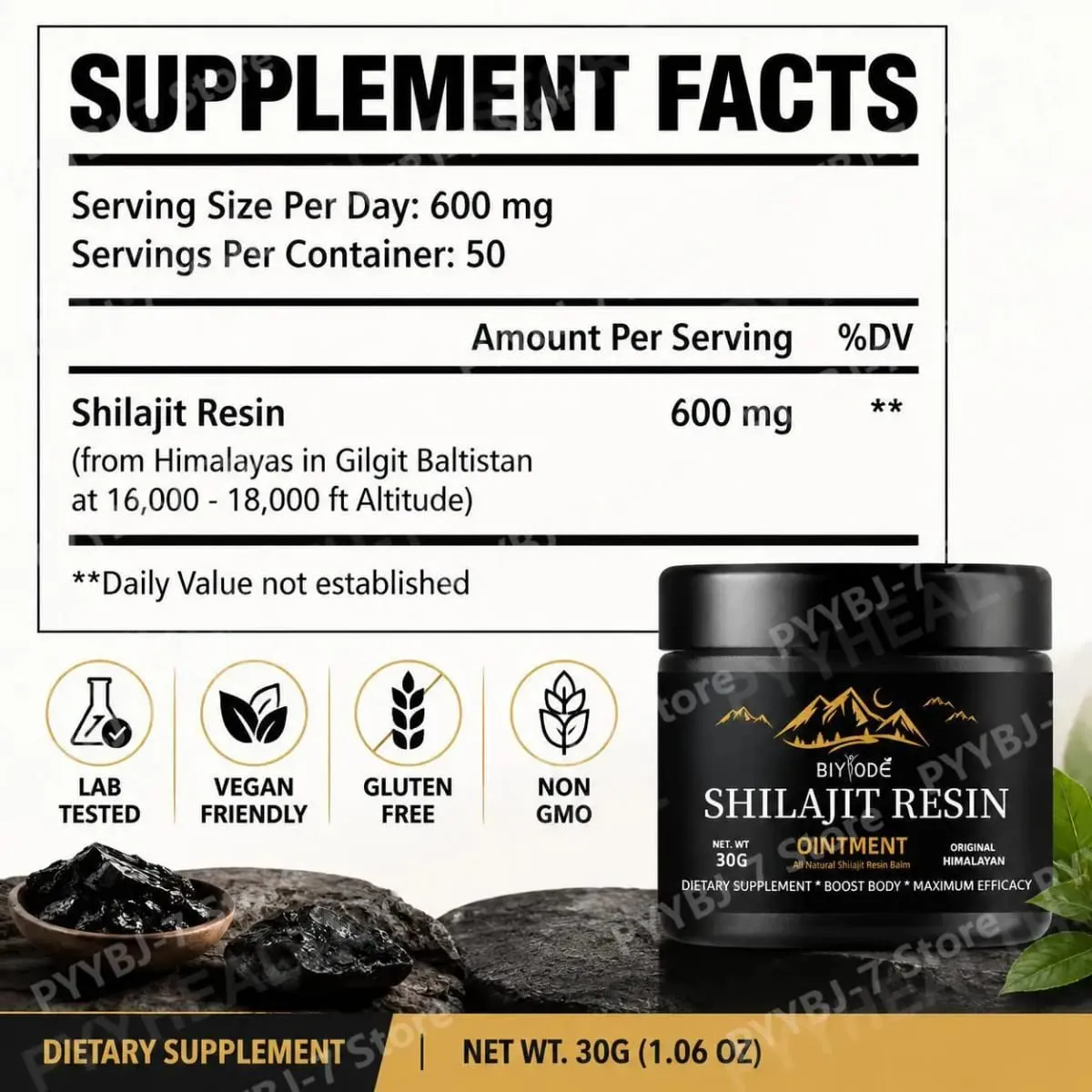 Shilajit Resin 30g Daily Wellness Supplement 600mg Serving support energy Focus for Adult Nutrition Support Daily Use