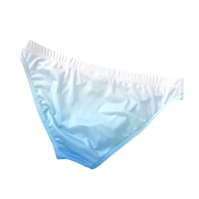 Ice Silk Mens Briefs Underwear With Gradient Color Pouch Breathable Sexy Bikini Slips Low Waist Male Butt-lifting Panties Cuecas
