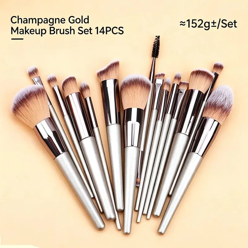 4/10/14/20PCS Champagne Gold Makeup Brush Set Foundation Powder Eyeshadow Blush Eyebrow Lip Brushes