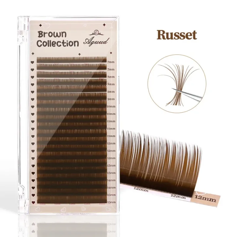 20Rows C CC D Curl Natural Brown Russian Volume Eyelashes 7-15mm Mixed Cashmere Soft Classic Dark Brown Eyelash Extensions