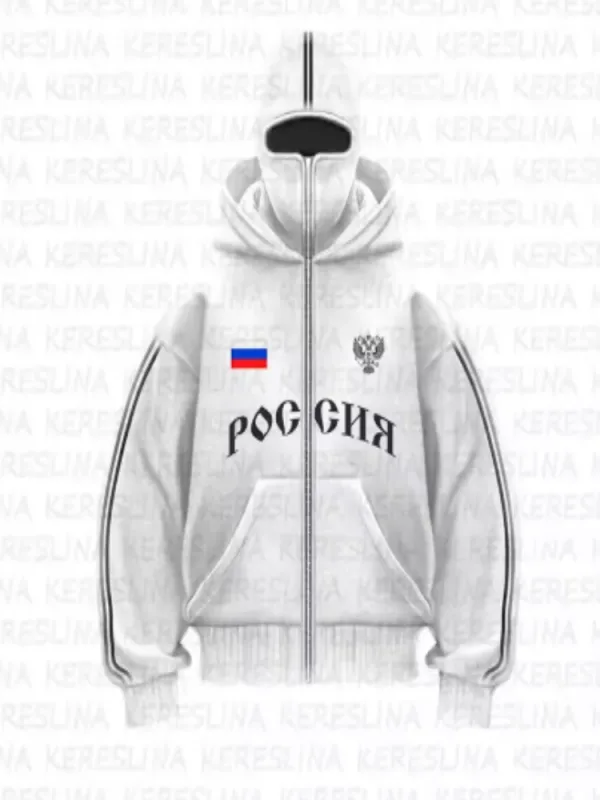 Hip Hop Face Cover Hoodie Unisex Loose Black Zip Up Sweatshirt Eagle Flag Printed Design — image 7