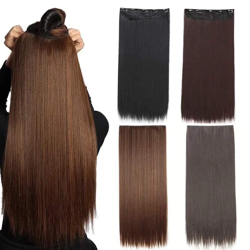Synthetic 5-Clip One Piece Invisible Hair Extensions Long Straight 24/32/40Inch Heat Resistant Hairpiece for Women — image 2