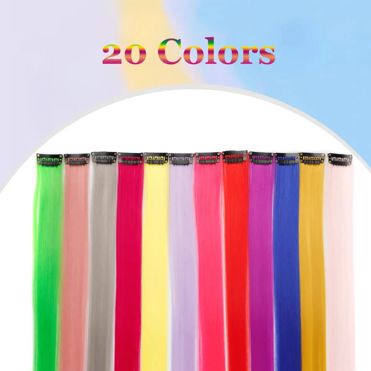 Colorful Clip in Synthetic Hair Extensions Party Highlights Rainbow Long Straight Hairpieces Colored Hair Extensions for Cosplay — image 4
