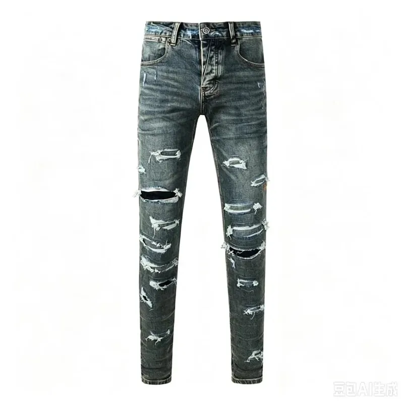 Luxury Streetwear Men's Jeans Americans Style Holes Long Trousers Quality Male Stretch Slim Pants Skinny Trousers — image 9