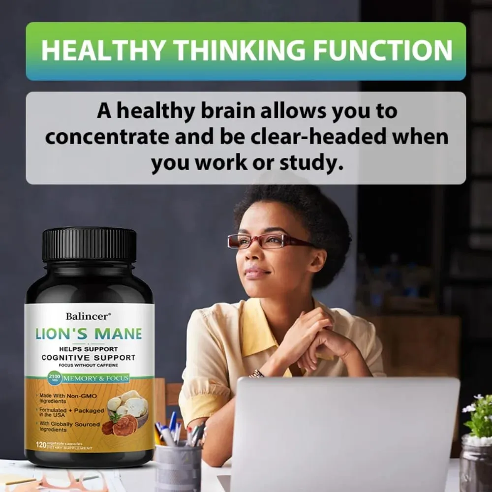 Lion's Mane Mushroom Supplements - Supports Brain Health Cognitive Clarity Improved Focus and Enhanced Energy