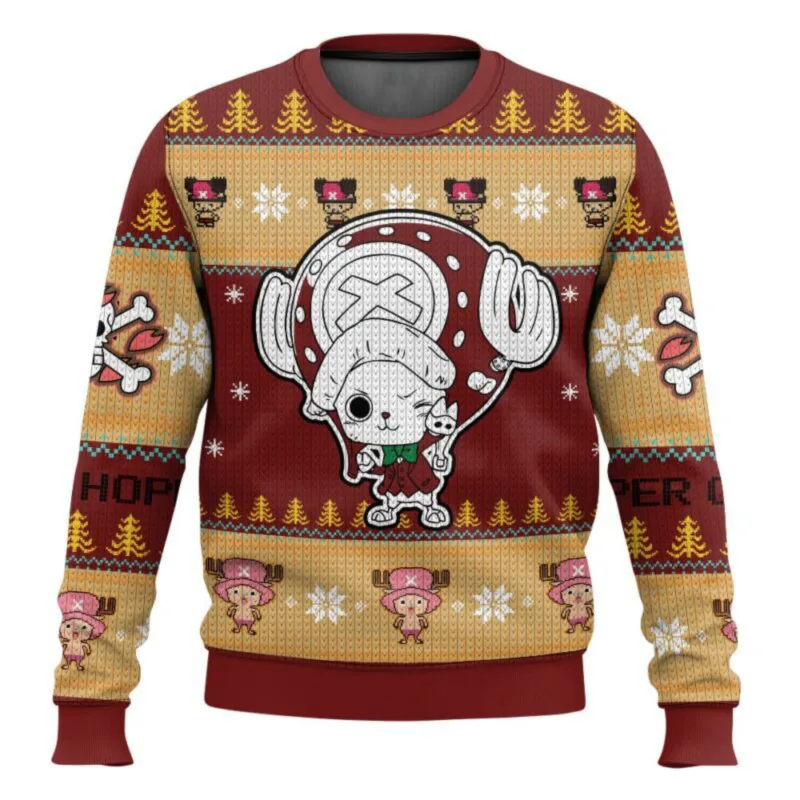 Anime One Piece Luffy Christmas Ugly Sweater 3D Sweatshirt Tops Autumn Winter Cosplay Santa Claus Pullover Sweaters Gift