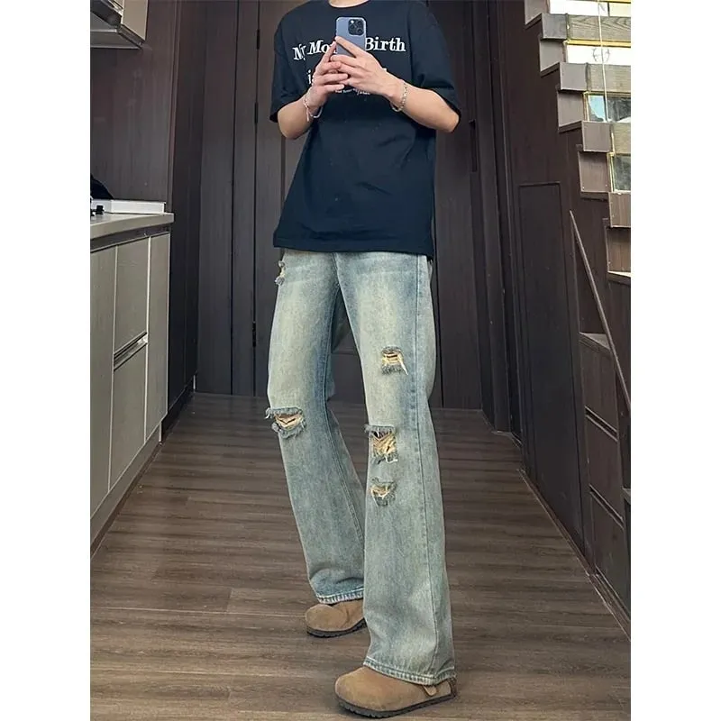 Man Pants Mens Jeans Baggy Jeans Distressed Loose Straight Leg Summer Retro High Street Casual Trousers For Men — image 3