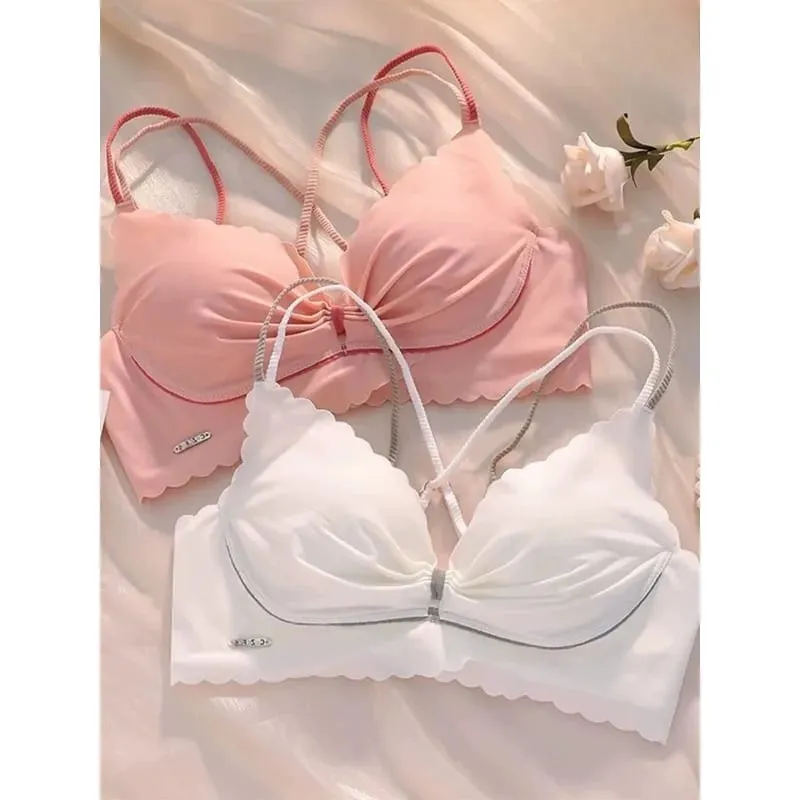 Hot Sale Best Seller Sexy Girls Bralette Set Thin Cup Gathering Wireless Seamless Anti-auxiliary Breast Lingerie For Dating S-XL — image 7