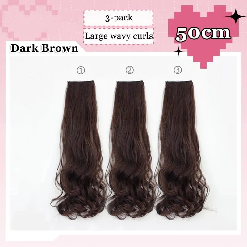 3Pcs/Set 6Clips Hair Extension Black Long Large Wavy Curls Natural Hair Hairpiece Heat Resistant Fiber For Women Hairstyle
