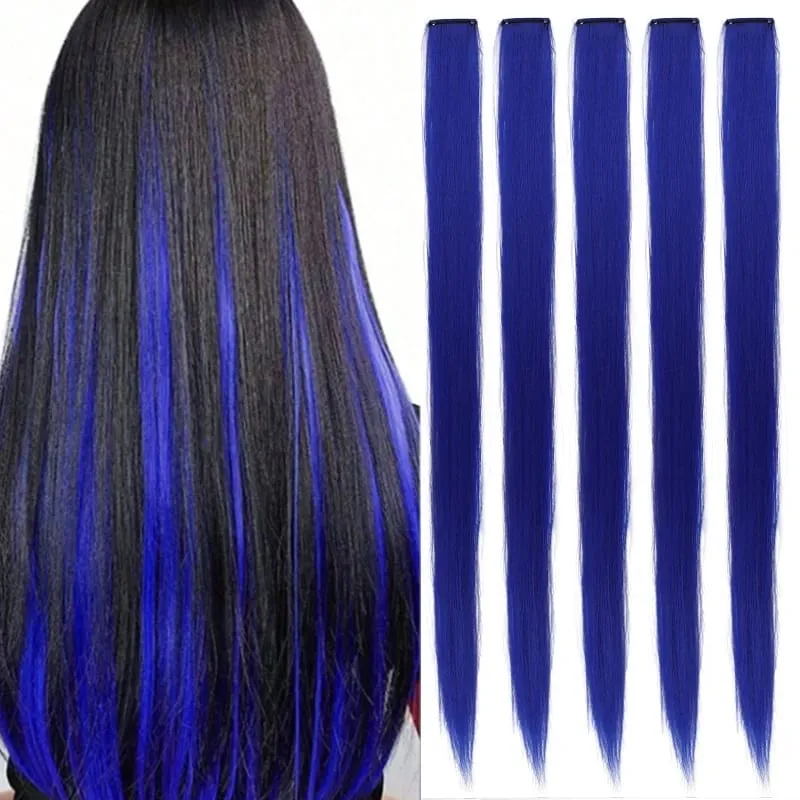5 Color Clip Style Hair Extensions 24 Inch Straight Hair Extensions Clip Style Synthetic Heat-Resistant Curly Hair Extensions