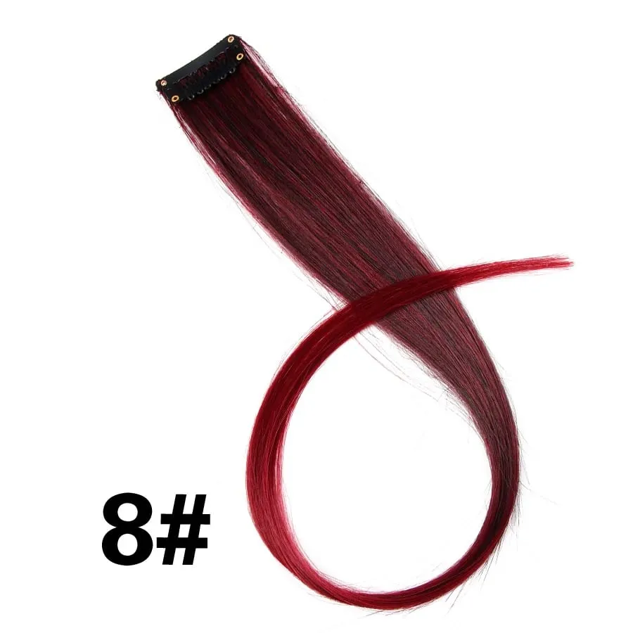 Extensiones de cabello de color liso con Clip para resaltar el cabello de arcoíris, rosa, azul, morado, sintético, con Clips para mujeres y niñas — image 14