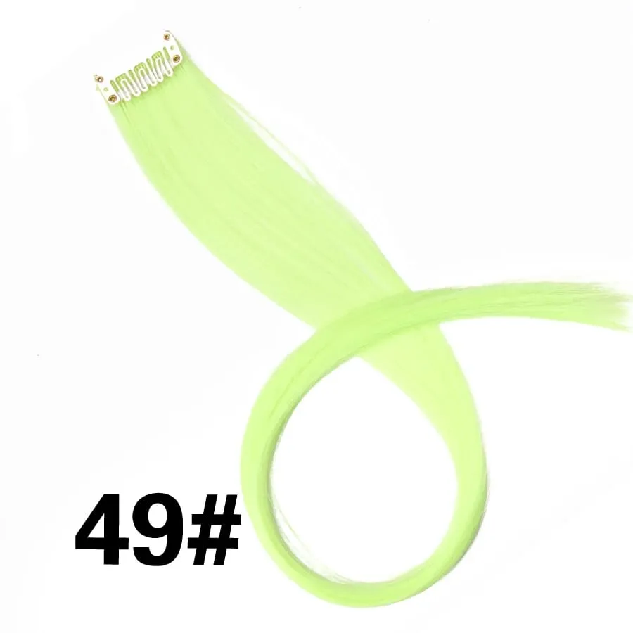 Extensiones de cabello de color liso con Clip para resaltar el cabello de arcoíris, rosa, azul, morado, sintético, con Clips para mujeres y niñas — image 55