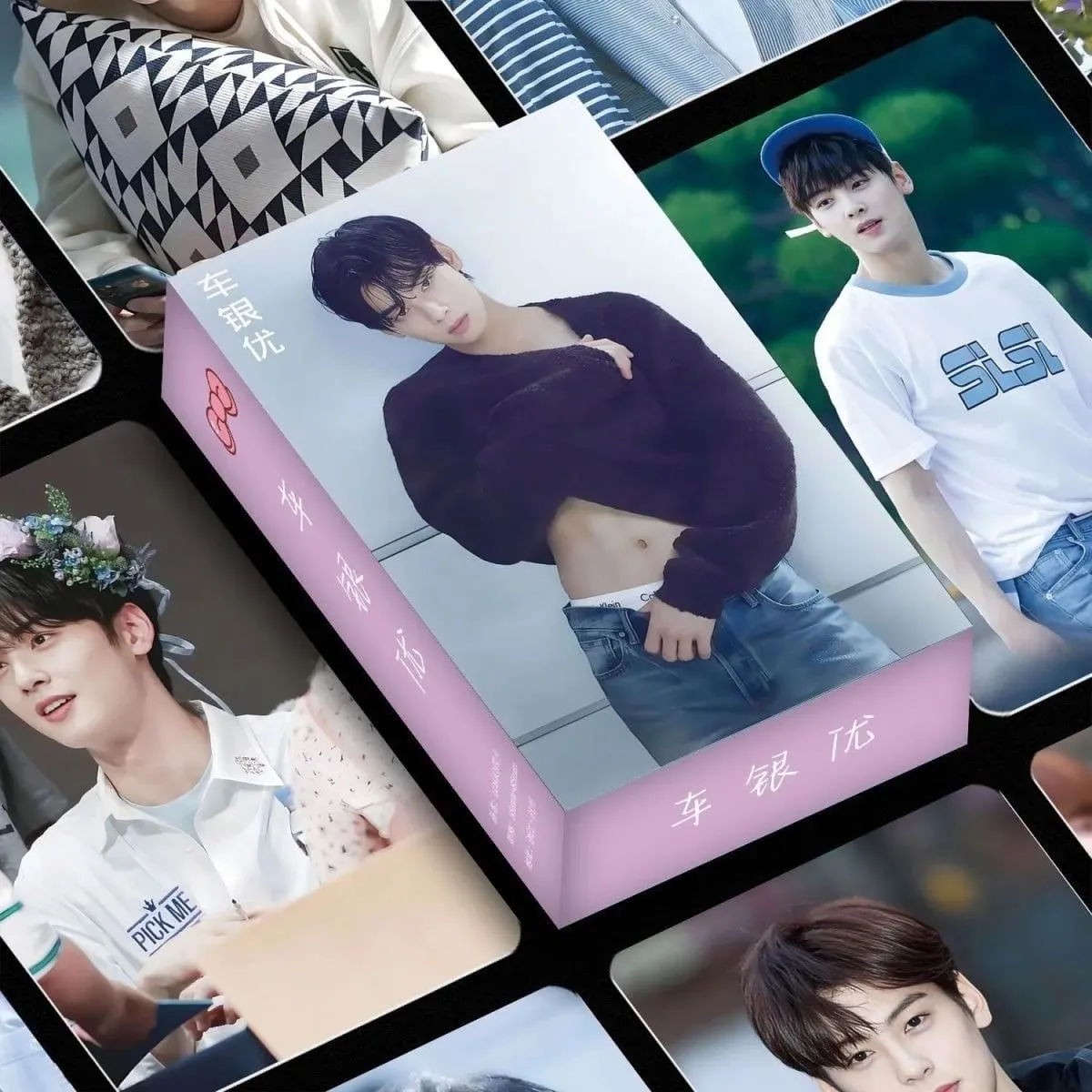 55PCS Cha Eun‑woo Holographic LOMO Photocards Set Korean Star Fans Collectible Gift