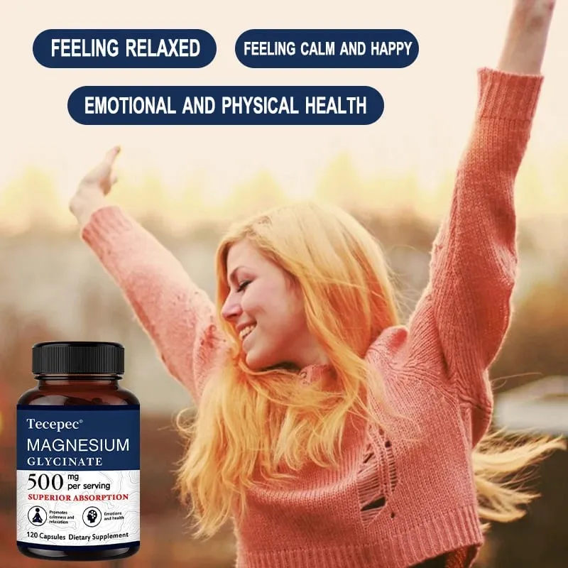 Magnesium Glycinate 500mg Capsules High Absorption Promote Calm and Relaxation Stress & Anxiety Relief Dietery Supplement — image 4