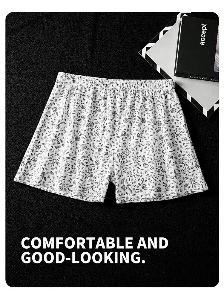 MiiOW 3/4/6Pcs Cotton Breathable Men Underwear Boxers Rose Print Man Underpants Skin-friendly Softness Mens Panties Boxer Briefs
