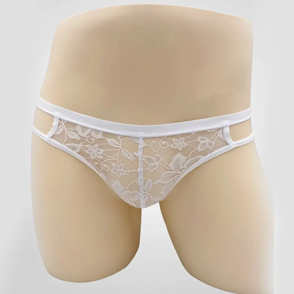 Sexy Underwear Men's G-Strings Exotic Lingerie Panties Sheer Lace Pouch Hollow Out Lace Flower Pattern Adjustable Waistband