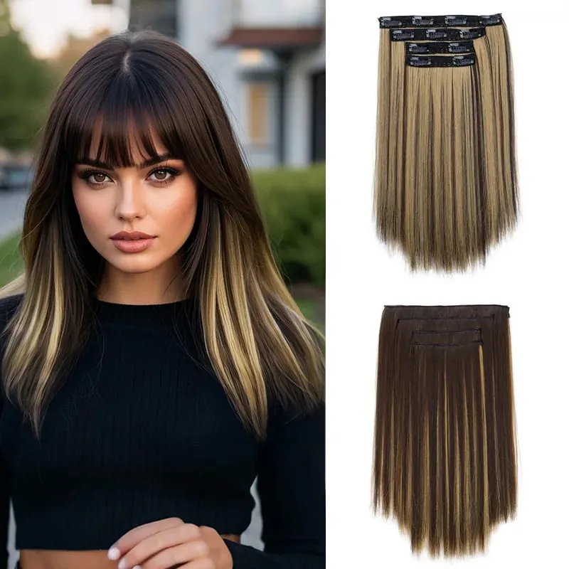 14Inch Synthetic Long Straight Hair Extension 4pcs/set Black Brown Blonde Adds Volume Hairpiece for Women — image 9
