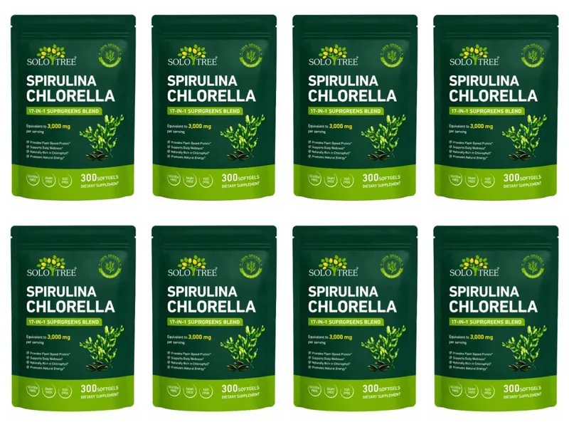 Gel Lembut Spirulina Chlorella Pokok Solo dengan Mikroalga Organik Vitamin B6 B12 Imbangan Penghadaman & Sokongan Imun 300 Gel Lembut