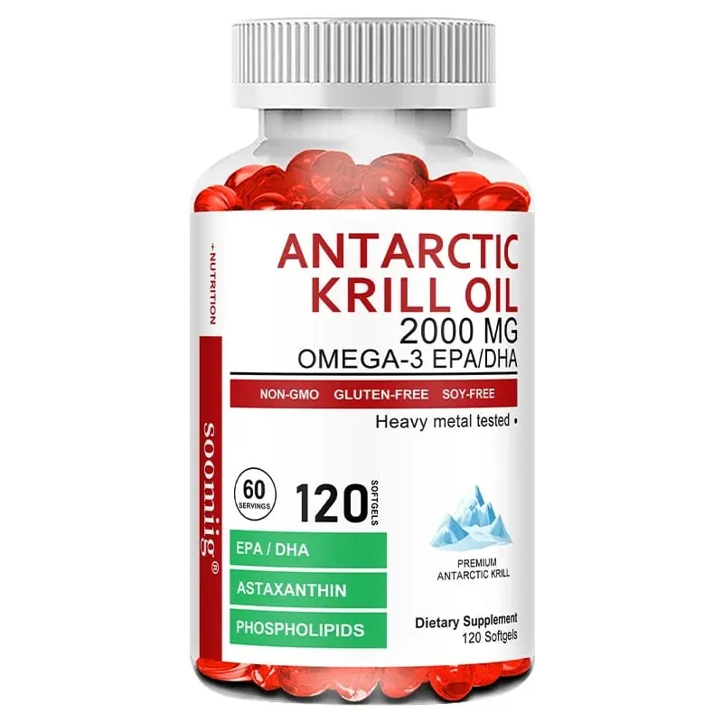 Kapsul Minyak Krill Antartika 2000mg Omega-3 EPA & DHA dengan Suplemen Astaxanthin Bersumberkan Kekuatan Maksimum Krill Merah