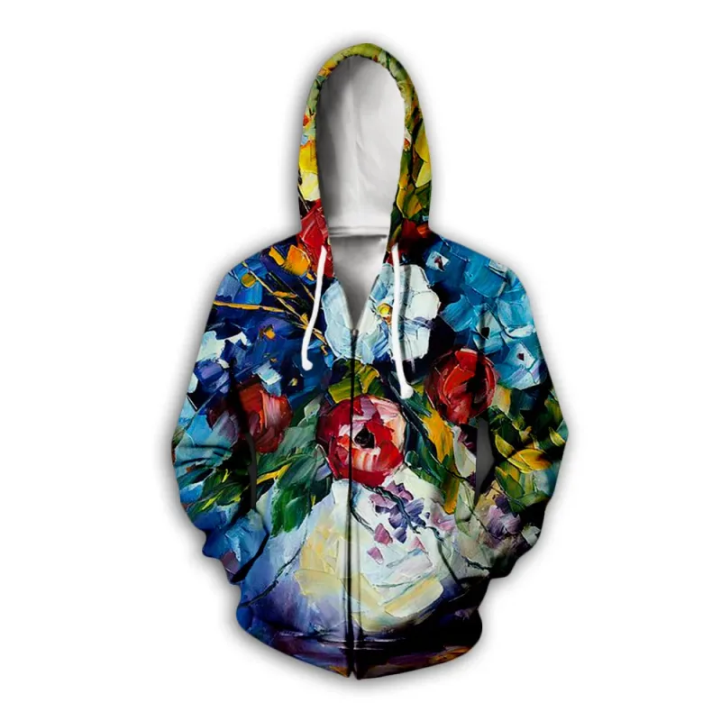 Flower Floral Pattern 3D Print Zipper Hoodies Men's Autumn Hooded Sweatshirts Oversized Streetwear Tracksuit Coat Man Clothing — image 6