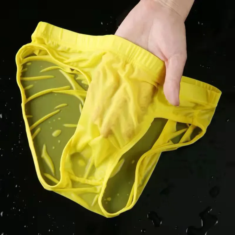 Cuecas masculinas sexy transparente de seda gelo, roupa íntima de secagem rápida em u convexa, cueca respirável de cintura baixa, resfriamento de verão — image 11